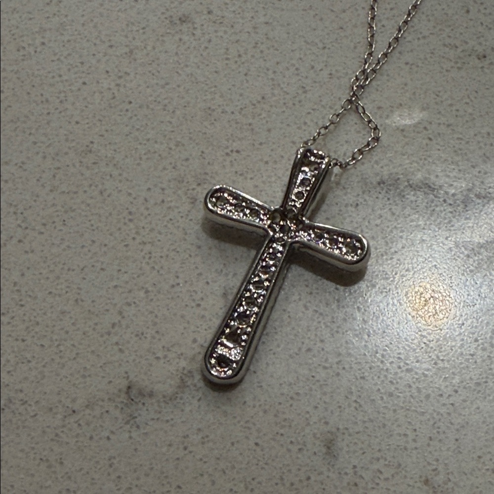 Corace Collection Pave Cross Necklace Sterling Silver - Picture 11 of 12